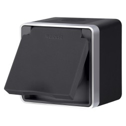 Розетка влагозащ. с зазем. с защит. крышкой и шторками Gallant черный с серебром W5071234 W5071234