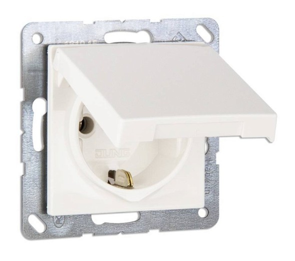 Розетка с крышкой 2К+З 16А 250В~ Jung ECO Profi белая EP1420KLWW