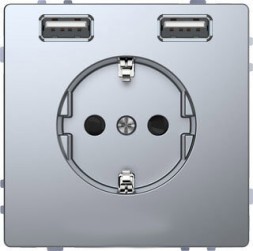 D-life Розетка USB A+A, 2.4А с USB type-A 5V, Электр. с USB, двойная, нержавеющая сталь Merten MTN2366-6036