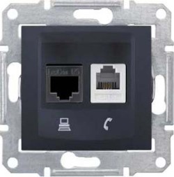 Телефонная+компьютерная розетка Schneider Electric Sedna графит SDN5200170