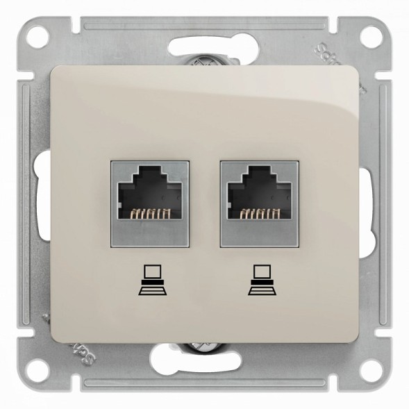 Розетка двойная компьютерная RJ45+RJ45, кат.5E, механизм Schneider Electric Glossa Молочный GSL000985KK