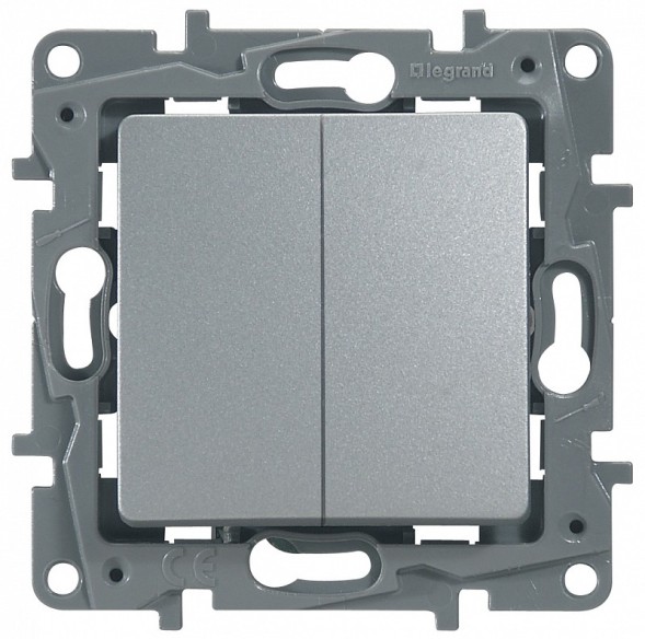 Выключатель/переключатель Legrand Etika алюминий двухклавишный 10 A 250 В~ 672412