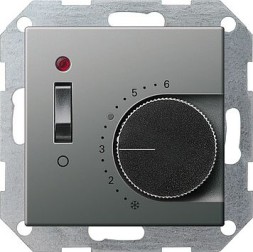 Терморегулятор Gira E22 Сталь с размыкающим контактом 24V/10 (4)A и контрольной лампой 039320