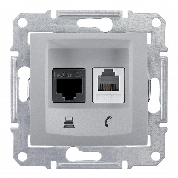 Телефонная+компьютерная розетка Schneider Electric Sedna алюминий SDN5200160