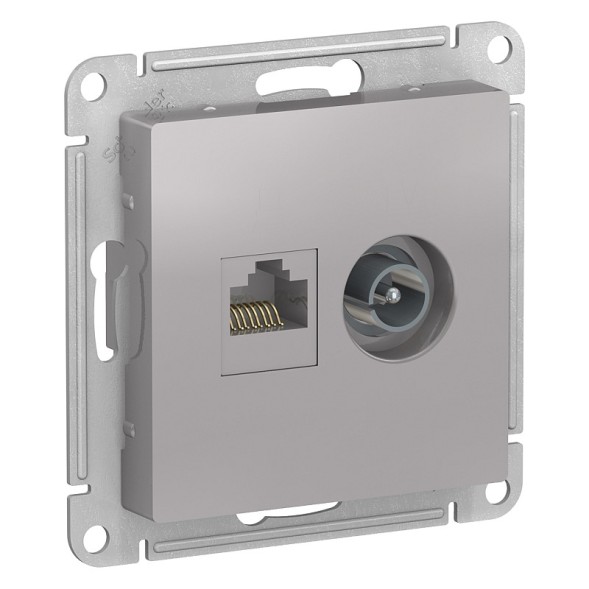 Розетка Schneider Electric Atlasdesign Алюминий двойная ТВ + компьютерная RJ45, кат. 5Е ATN000389