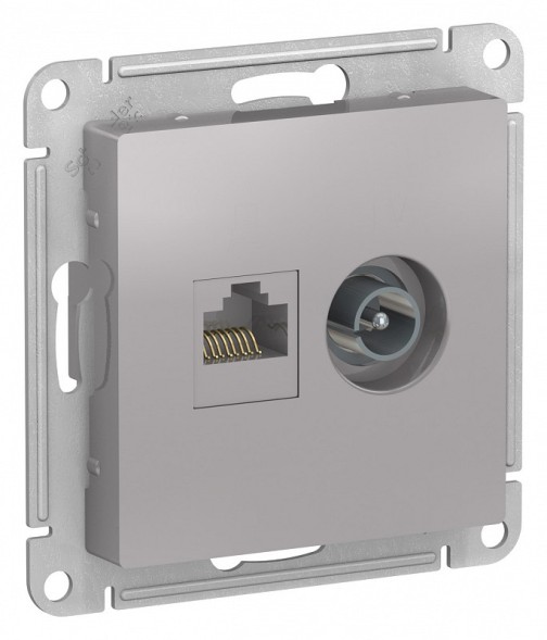 Розетка Schneider Electric Atlasdesign Алюминий двойная ТВ + компьютерная RJ45, кат. 5Е ATN000389