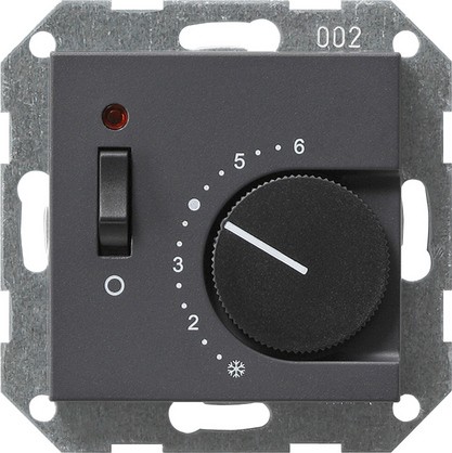 Терморегулятор Gira Антрацит с размыкающим контактом, выключателем и контрольной лампой 039228
