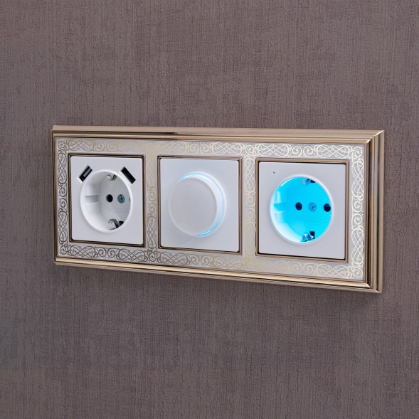 Розетка с заземлением, шторками и USBх2 (белая) Werkel W1171501