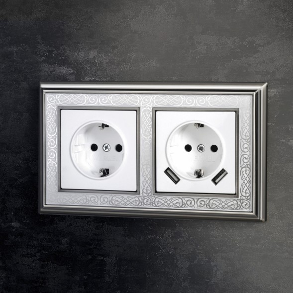 Розетка с заземлением, шторками и USBх2 (белая) Werkel W1171501