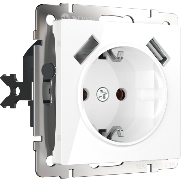 Розетка с заземлением, шторками и USBх2 (белая) Werkel W1171501
