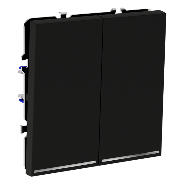 Выключатель встраиваемый VOLTUM S70 двухклавишный с подсветкой 10А, (черный матовый)