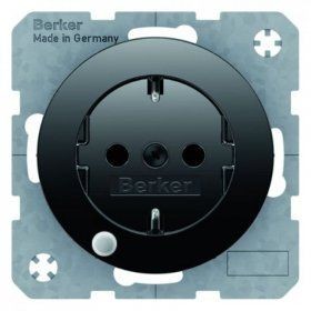 Штепсельная розетка Berker R.1 черная с блеском SCHUKO с контрольным LED 41102045