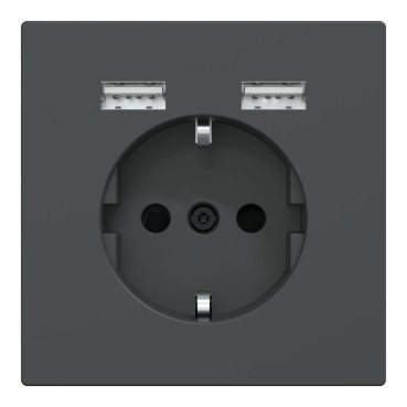 D-life Розетка USB A+A, 2.4А USB type-A 5V, Электр. с USB, двойная, антрацит Merten MTN2366-6034