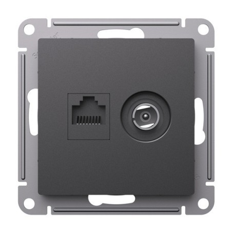 ATN001489 Atlasdesign РОЗЕТКА двойная ТВ + компьютерная RJ45, кат. 5Е, БАЗАЛЬТ Schneider Electric