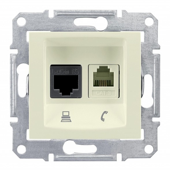Телефонная+компьютерная розетка Schneider Electric Sedna бежевый SDN5100147