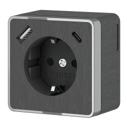 Розетка с заземлением, шторками и USB тип A+C Gallant графит рифленый W5071704