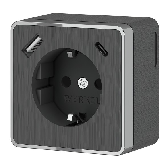 Розетка с заземлением, шторками и USB тип A+C Gallant графит рифленый W5071704