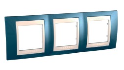 Рамка Schneider Electric Unica Хамелеон голубой лед / Бежевый 3 поста MGU6.006.554