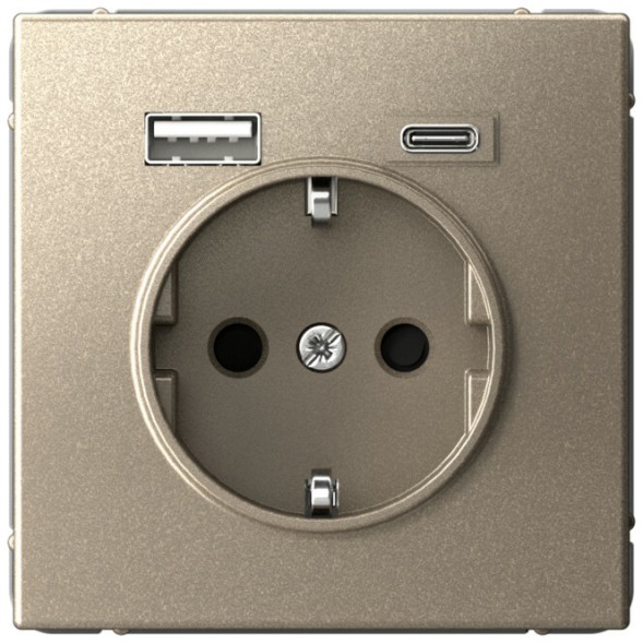Розетка электрическая со шторками с зарядным устройством USB-A+C (Шампань) Schneider Electric Systeme Art Gallery GAL000532