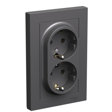 ATN001424 Atlasdesign РОЗЕТКА двойная с заземлением, 16А, в сборе, БАЗАЛЬТ Schneider Electric