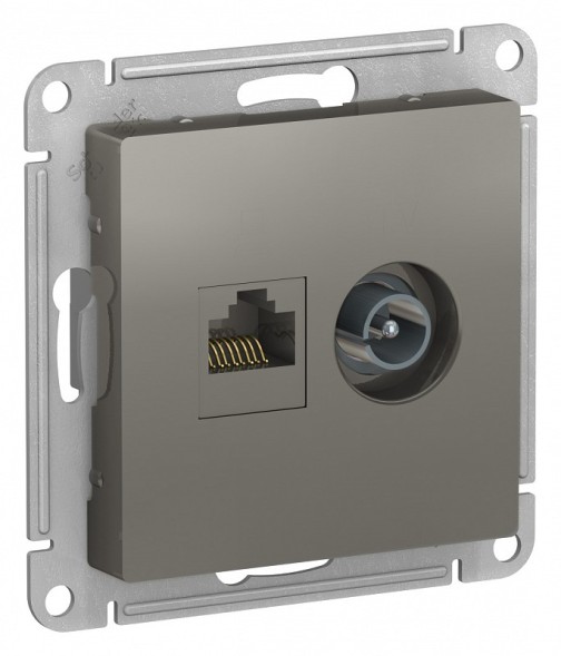 Розетка Schneider Electric Atlasdesign Сталь двойная ТВ + компьютерная RJ45, кат. 5Е ATN000989
