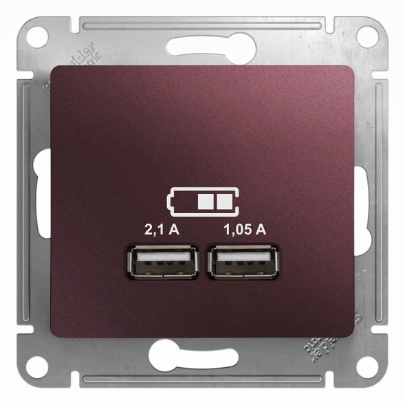 USB Розетка A+A, 5В/2,1 А, 2х5В/1,05 А, механизм Schneider Electric Glossa Баклажановый GSL001133