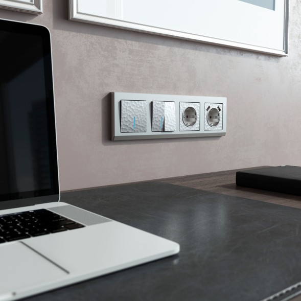 Выключатель одноклавишный с подсветкой (Hammaer серебряный) Werkel W1210106