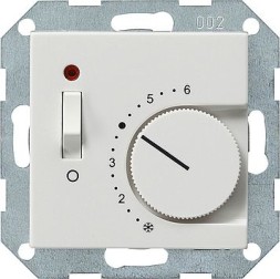Терморегулятор Gira белый глянец с размыкающим контактом 24V/10 (4)A и контрольной лампой 039303