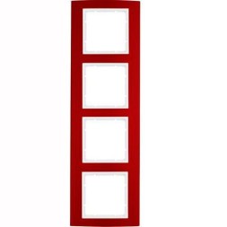 Рамка Berker B.3 Красный / Полярная белизна 4 поста вертикальная 10143022