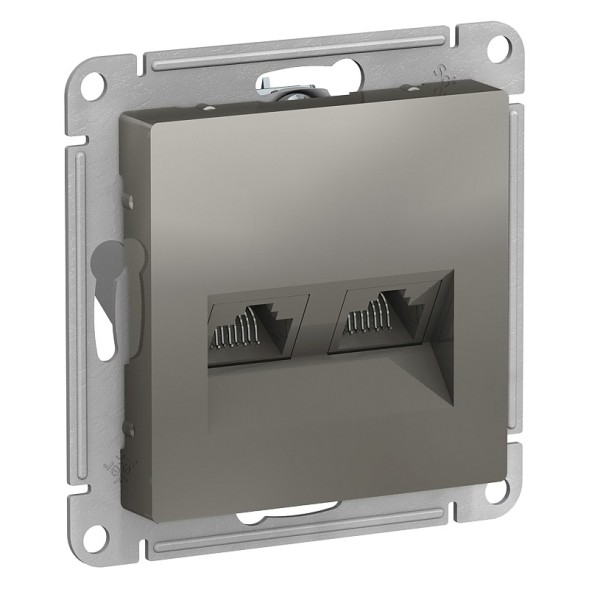 Розетка Schneider Electric Atlasdesign Сталь двойная компьютерная RJ45+RJ45, кат.5E, механизм ATN000985