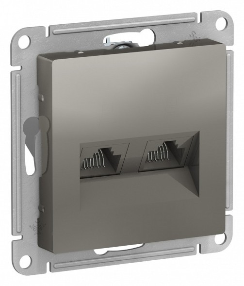 Розетка Schneider Electric Atlasdesign Сталь двойная компьютерная RJ45+RJ45, кат.5E, механизм ATN000985