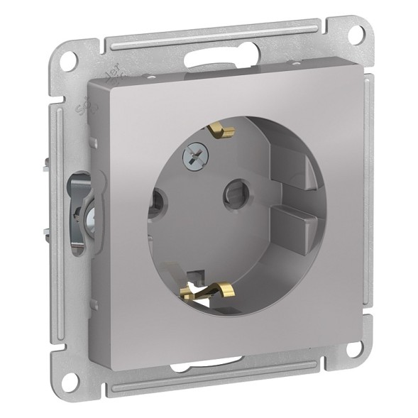 Розетка Schneider Electric Atlasdesign Алюминий с заземлением со шторками, 16А, механизм ATN000345