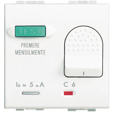 Выключатель Bticino LivingLight Air Белый двухполюсный дифференциальный автоматический 6А 230В 2 модуля N4305/6