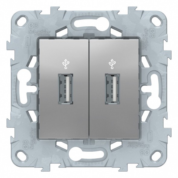 USB-коннектор Schneider Electric Unica Studio Алюминий 2-местный NU542730