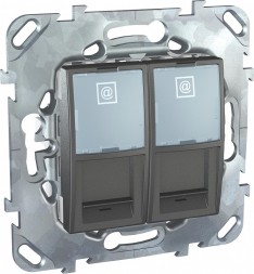 Компьютерная розетка 2хRJ45 Schneider Electric Unica Class Top графит кат. 5е, с полем для надписи MGU5.2020.12ZD