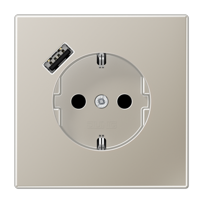 Розетка Jung LS серия Нержавеющая сталь SCHUKO® с USB-интерфейсом с 1 USB-портом типа A LS серия Нержавеющая сталь ES1520-18A-L