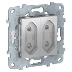 Розетка Schneider Electric Unica Studio Алюминий 2-Модульная, без зазем., со шторк, винт. зажим, 10 А NU503130