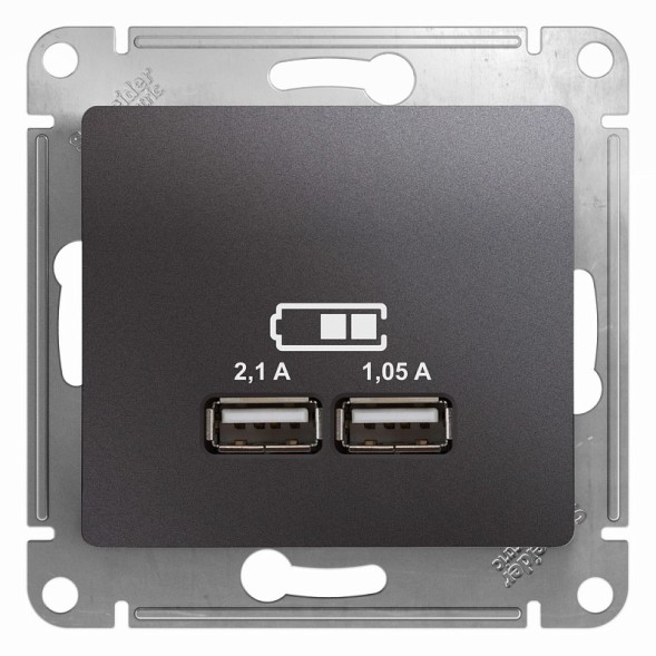 USB Розетка A+A, 5В/2,1 А, 2х5В/1,05 А, механизм Schneider Electric Glossa Графит GSL001333