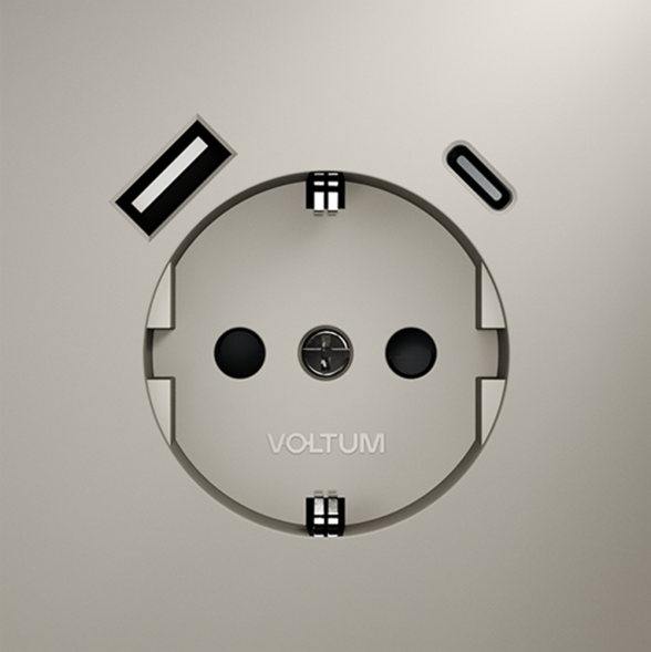 Розетка встраиваемая VOLTUM S70 с заземлением и защитными шторками, 16А, с USB, A+С, (кашемир)