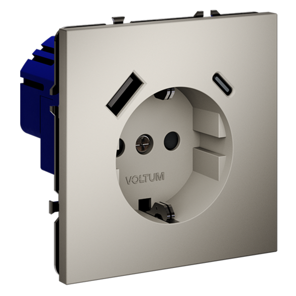 Розетка встраиваемая VOLTUM S70 с заземлением и защитными шторками, 16А, с USB, A+С, (кашемир)