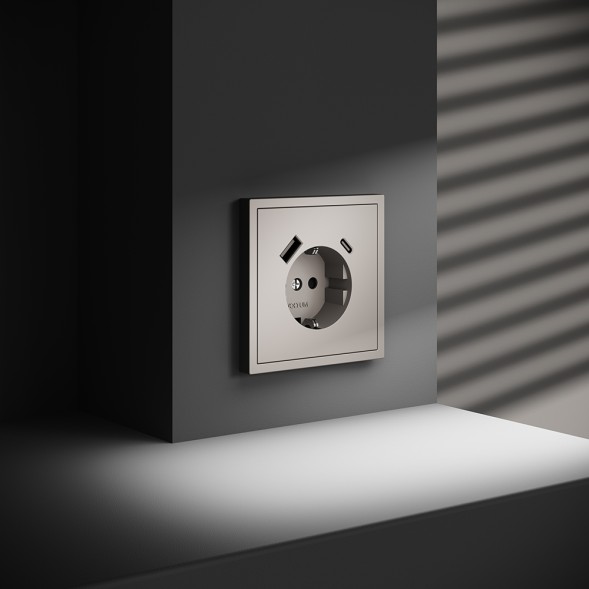 Розетка встраиваемая VOLTUM S70 с заземлением и защитными шторками, 16А, с USB, A+С, (кашемир)