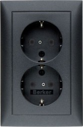 Двойная штепсельная розетка Berker S.1 антрацит, матовый SCHUKO, цельная 47299949