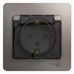 Розетка с зазем. со шторками с крышкой,IP4416А, 250В, в сборе Schneider Electric Glossa Платина GSL001248