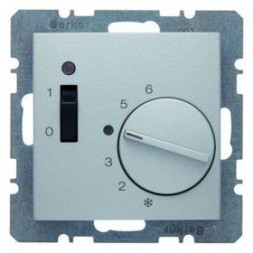 Регулятор температуры помещения Berker B.7 алюминий, матовый с размыкающим контактом, центральной панелью, одноклавишным выключателем и светодиодом 20301404