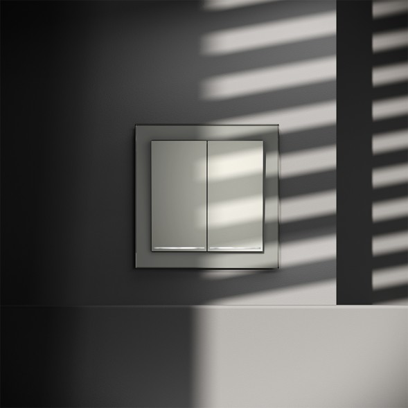 Проходной переключатель встраиваемый VOLTUM S70 двухклавишный с подсветкой 10А, (сталь)