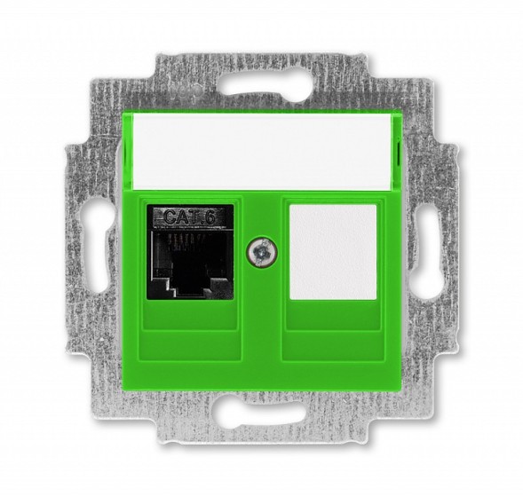 Розетка телефонная ABB Levit зелёный RJ45 категория 6 и заглушка 2CHH296117A6067 5014H-A61017 67W
