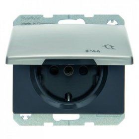 Штепсельная розетка Berker Arsys нержавеющая сталь SCHUKO с откидной крышкой IP 44 47583004