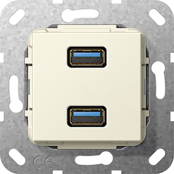 Разъем USB 3.0 A 2-местн., инвертирующий адаптер Gira Кремовый 568401
