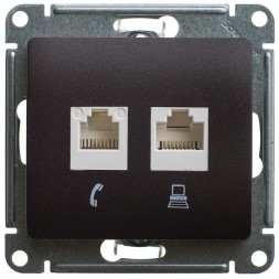 Розетка двойная компьютерная RJ45+RJ45, кат.5E, механизм Schneider Electric Glossa Шоколад GSL000885KK