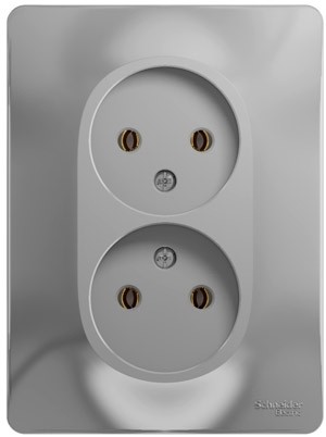 Розетка двойная без заземления,16А, в сборе Schneider Electric Glossa Алюминий GSL000320